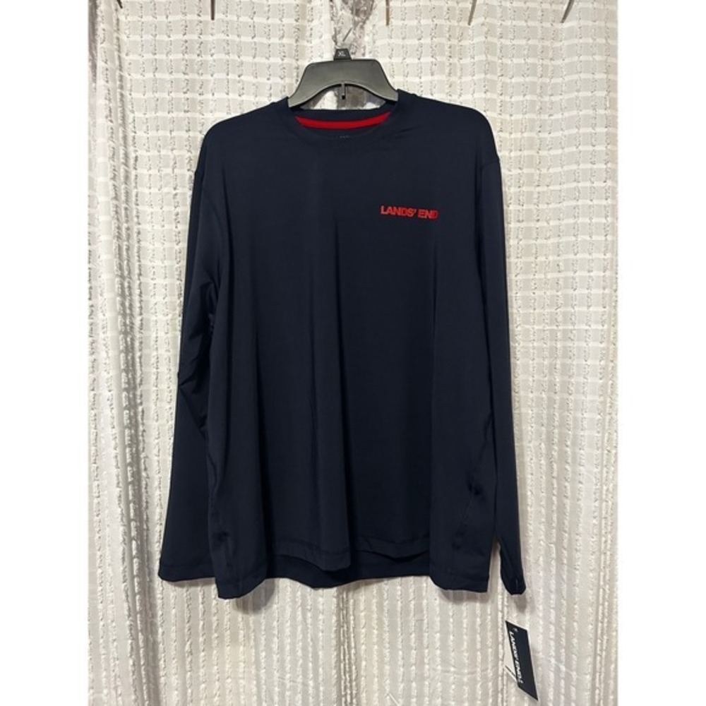 Lands' End Mens Navy Blue Long Sleeve UPF 50 Graphic Tee Shirt XL LEM16LK900